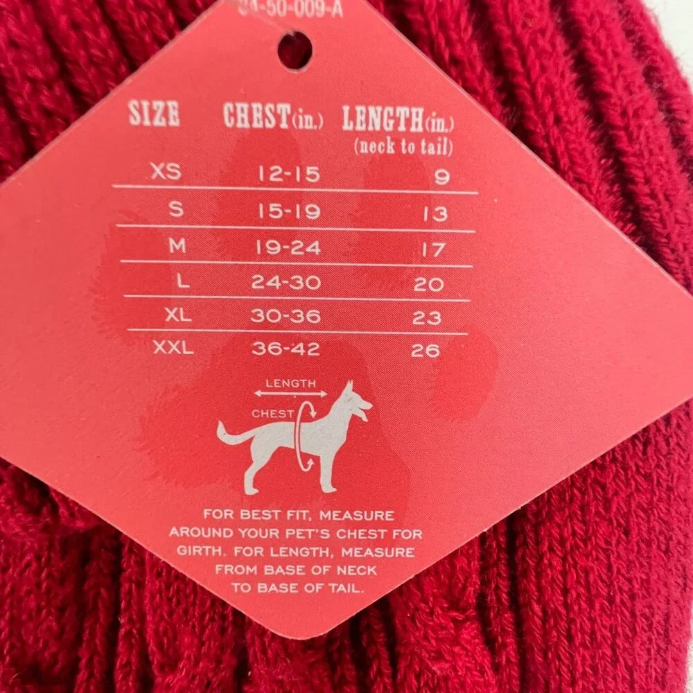 St. Johns Bark Dog Sweater Red Cable Knit‎ Turtleneck M